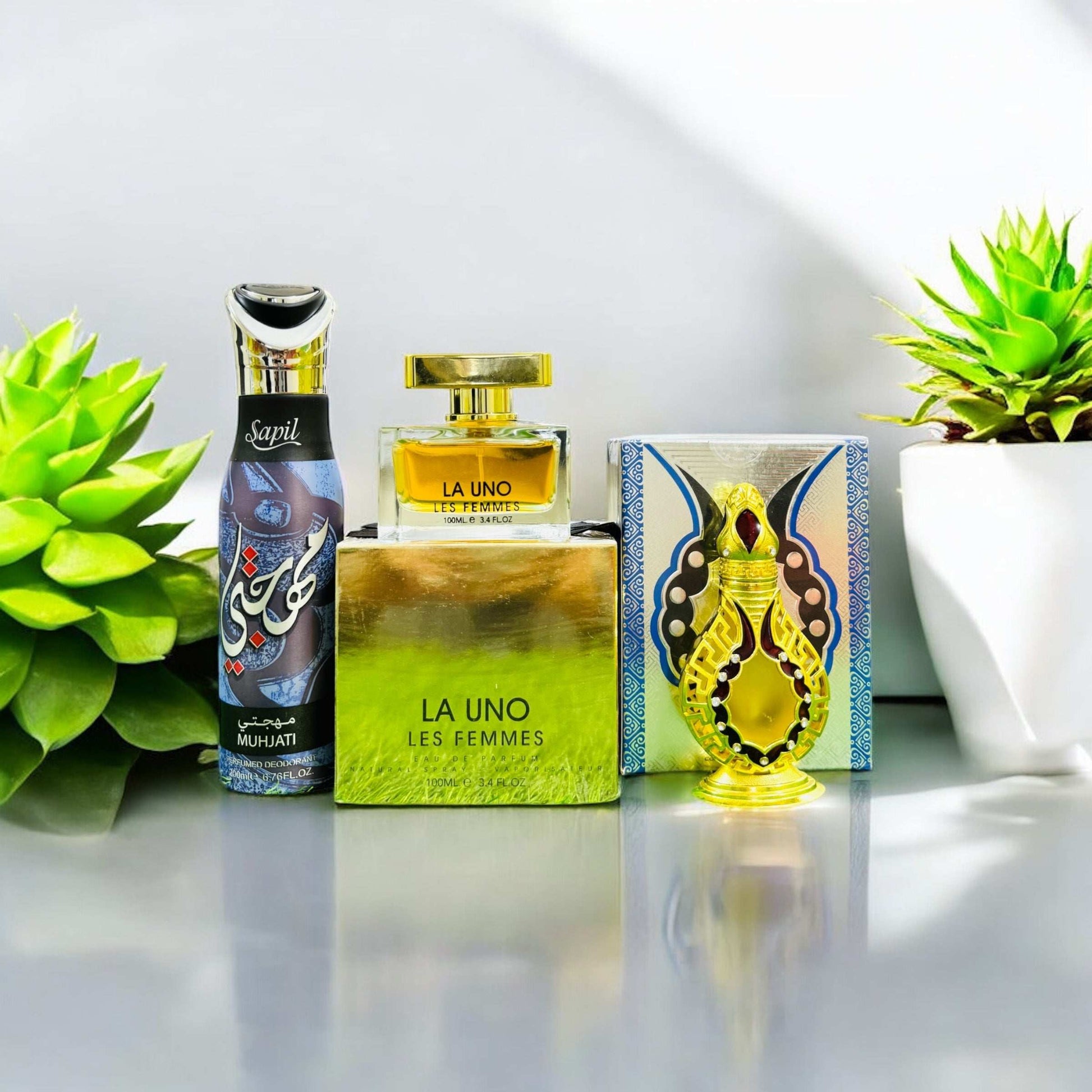 LA UNO Perfume and Najwa Attar with Sapil Body Spray Gift, Parcel Allow to Open