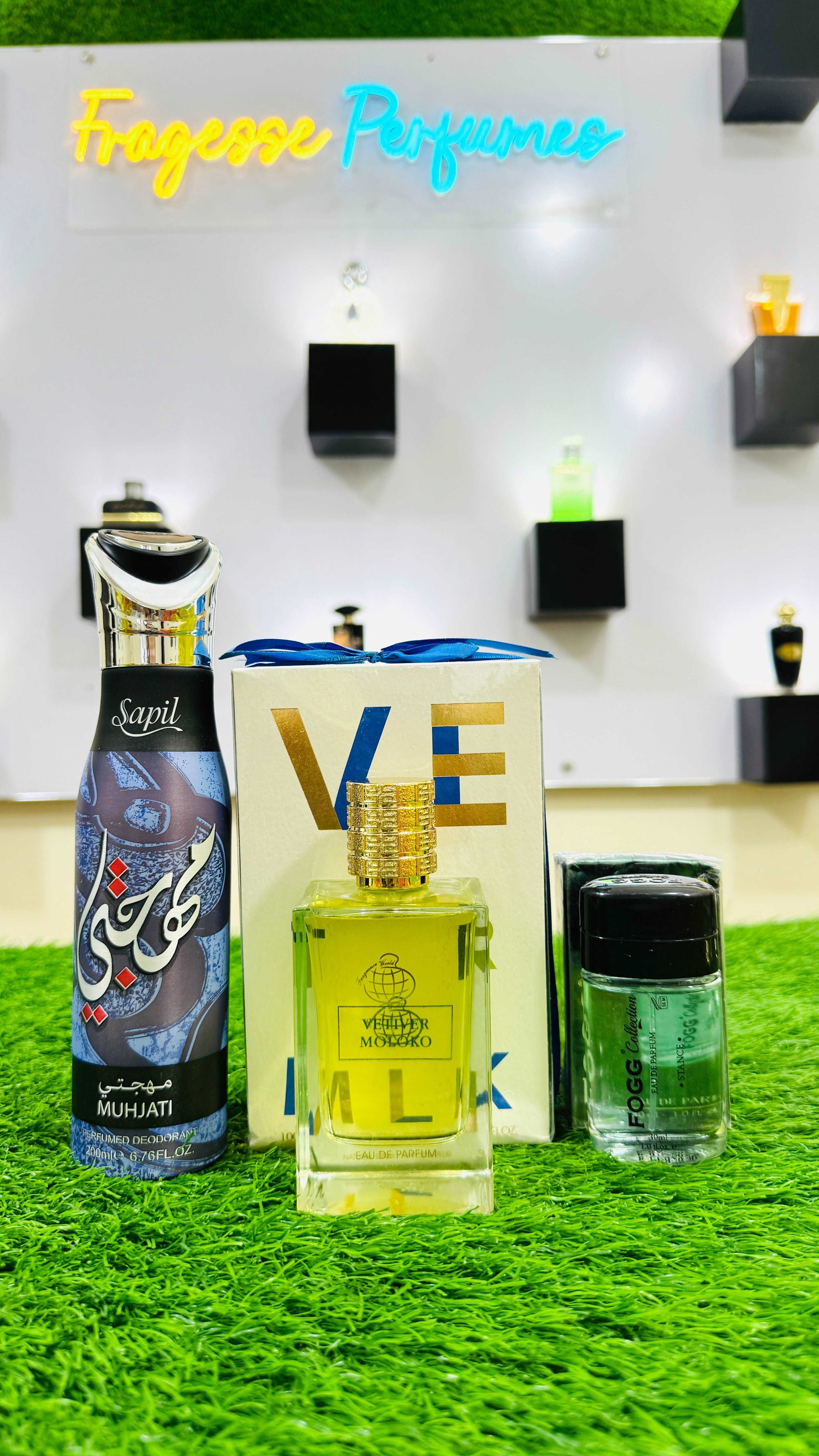 Vetiver Moloko and Fogg Perfume with Sapil Body Spray Gift, Parcel Allow to Open