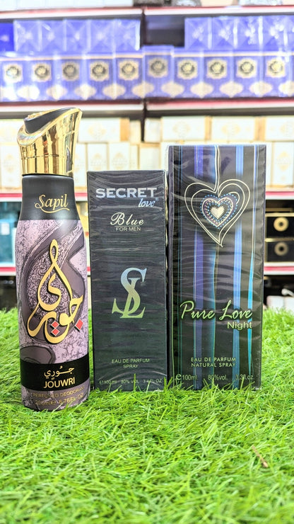 Pure Love Night, Secret Love Perfume and Sapil Body Spray Gift, Parcel Allow to Open