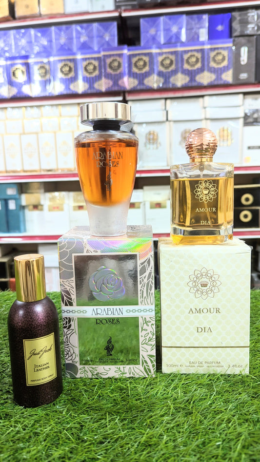 Branded Arabian Rose and Amour Dia Perfume with Body Spray Gift, Parcel Allow to Open